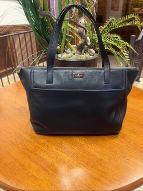 kate spade Black Pebbled Leather Tote with Gold Accent